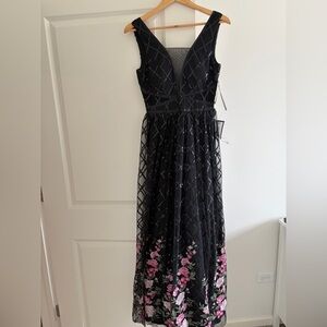 Trixxi Black Embellished V-Neck Maxi Dress with Pink Floral Hem